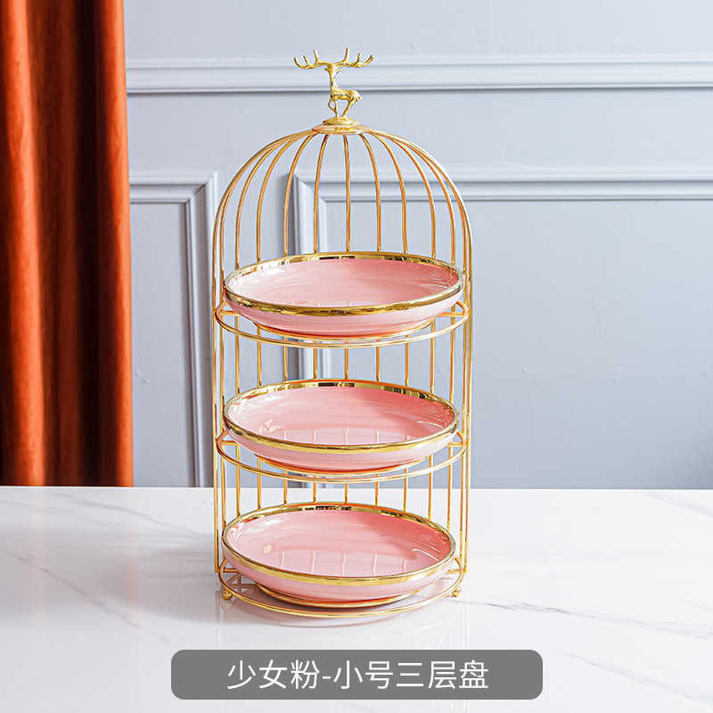 Plato de fruta de cerámica de lujo ligero mesa de café de la sala de estar cesta de frutas en casa plato de pastel de caramelo creativo adornos de almacenamiento de postre de doble capa