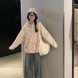 软糯休闲学院风奶fufu慵懒风春秋上衣连帽针织开衫外套女外穿毛衣