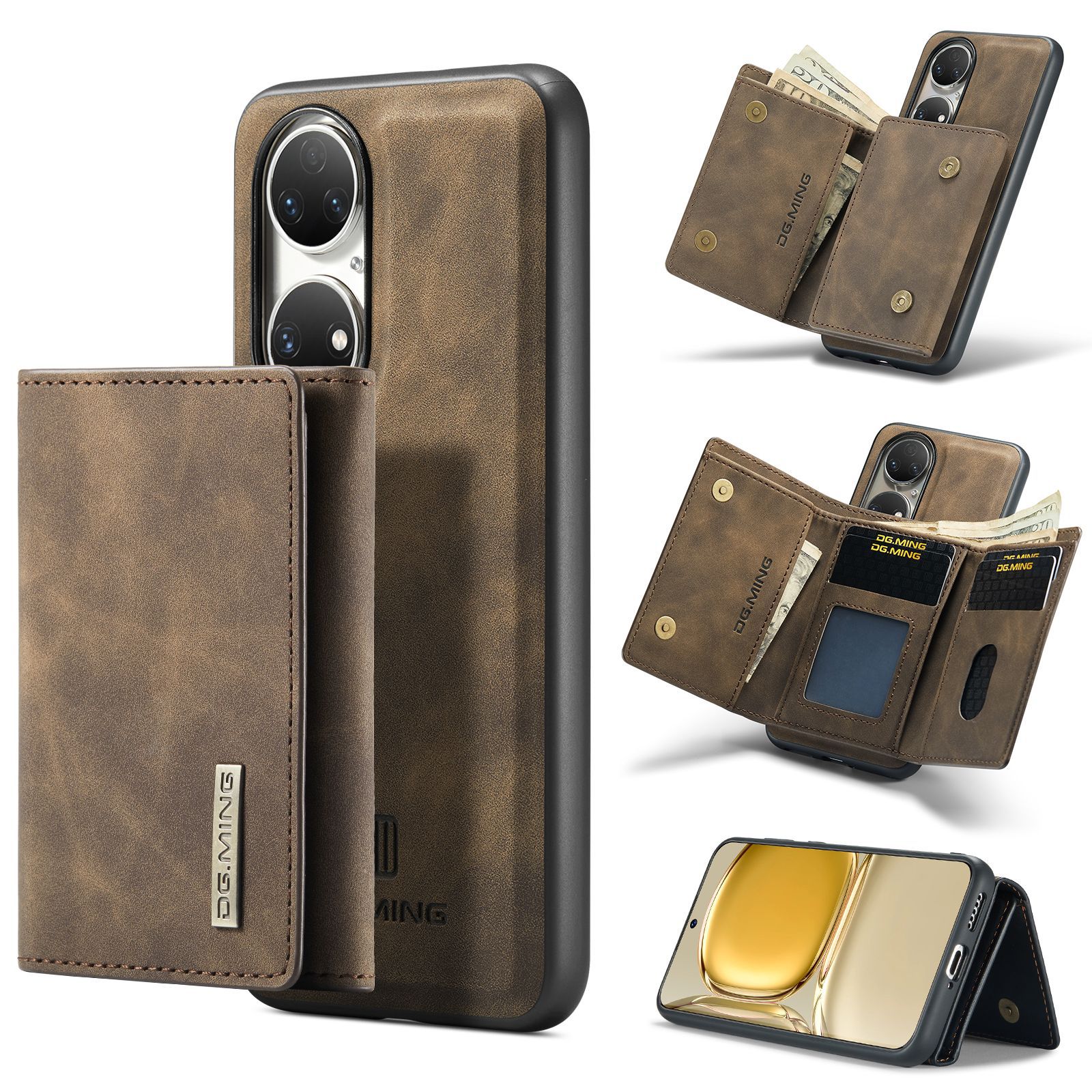 Custodia protettiva in pelle con portafoglio magnetico a ventosa serie M1 per Huawei P50 P50 Pro 2 in 1 custodia per telefono con portafoglio diviso_voghion.com