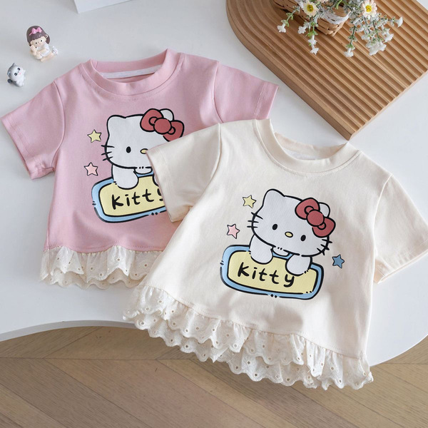 Cotton summer children's lace silk T-shirt