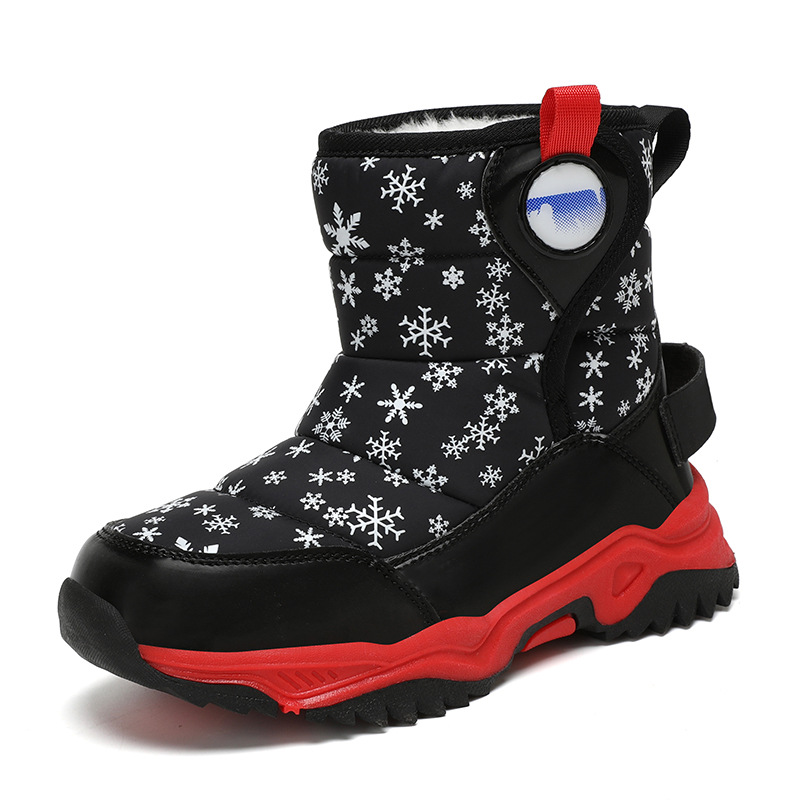 Botas de nieve para niños otoño-invierno 2025 nuevas botas de algodón para niños con terciopelo grueso calentado zapatos de algodón impermeables mareas