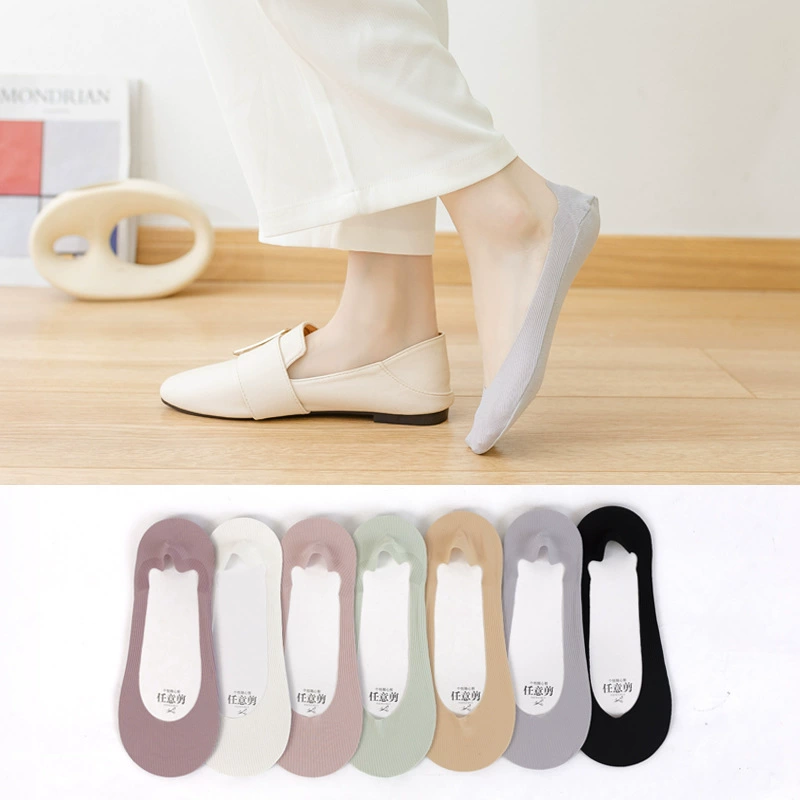 Летние тонкие носки произвольного кроя, женские ледяные чулки, Нескользящие силиконовые носки, однотонные Универсальные бесшовные Невидимые носки-лодочки, женские