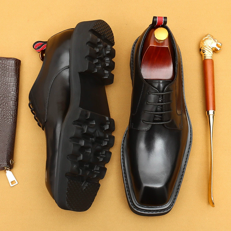 [Специально для vip] Квадратные кожаные туфли мужской продвинутый смысл Корейская версия кожаных широких ног, деловые повседневные ботинки дерби