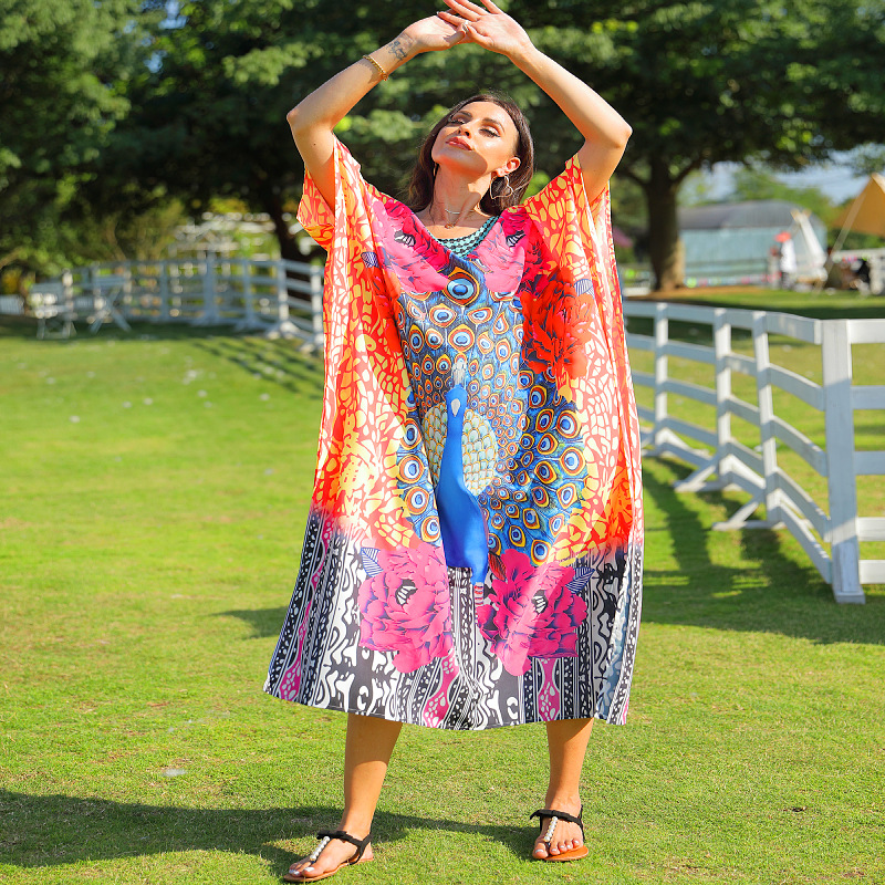 Cruzar la frontera europea y americana nueva bata de pavo real playa vacaciones falda bikini playa protección solar camisa traje de baño blusa 5D89