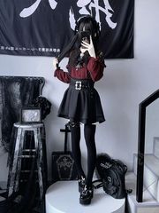 雷系裙子穿搭量产型风琴褶长袖衬衫背带裙服装地蕾蕾服系半裙下