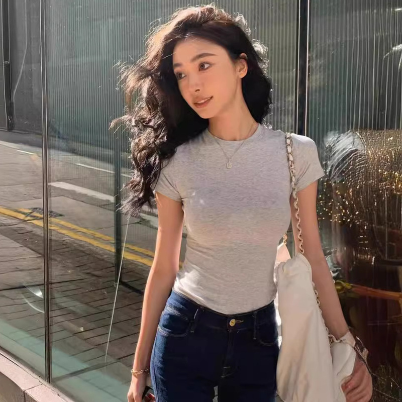 Skims Gold Kardashian Short-sleeved T-shirt Women's 2024 Summer Ins Hot Girls Tight Stretch Yi Mengling Same Style Top