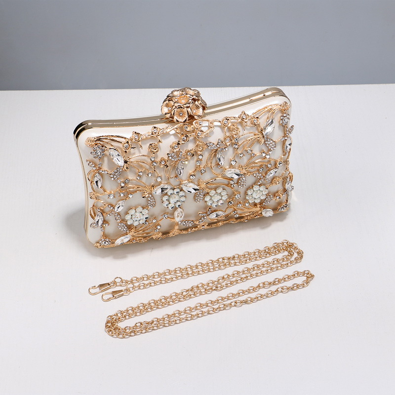 White Black Pink Polyester Flower Rhinestone Square Clutch Evening Bag display picture 4