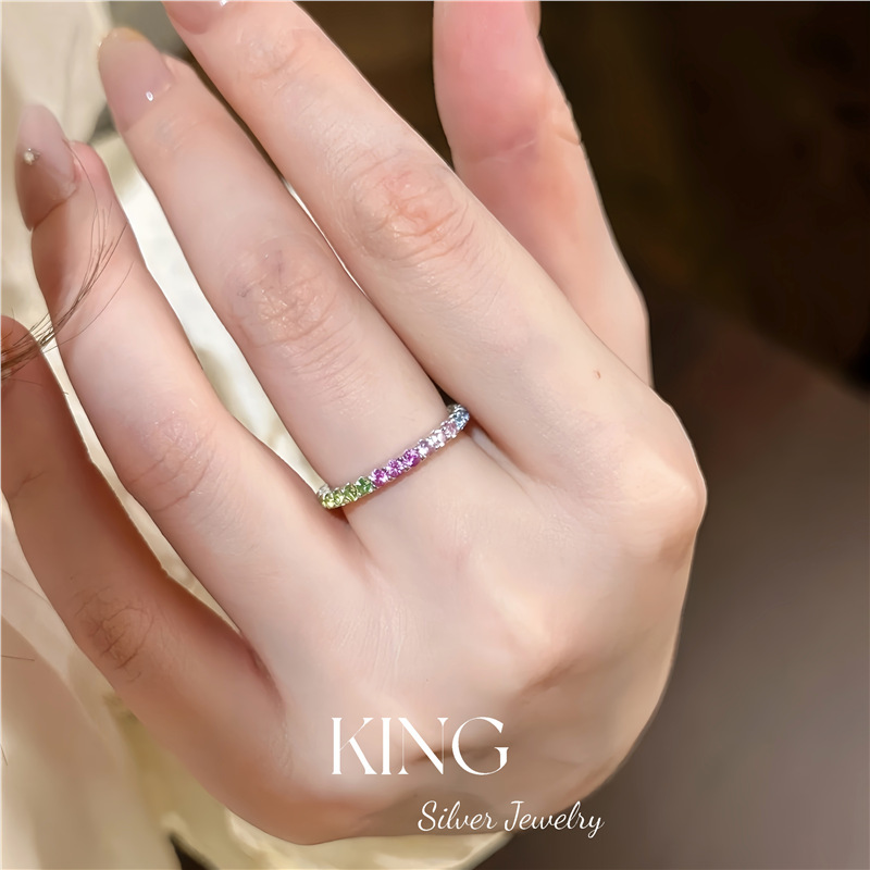 Fingertip Rainbow |   S925 シルバー ゴールド メッキ ドーパミン マルチカラー レインボー ファッション シンプル 通勤 多用途 スターリング シルバー リング|undefined