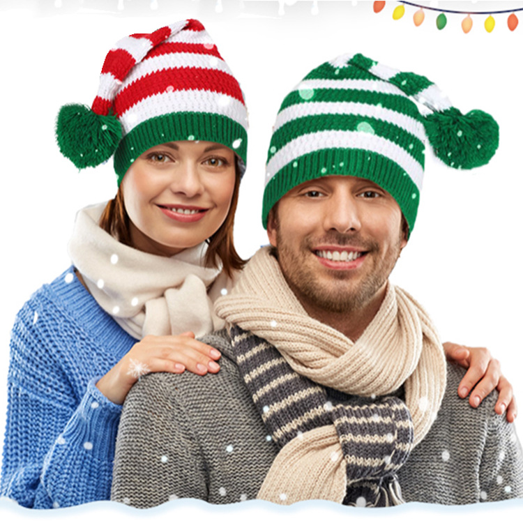 新款圣诞针织毛线帽男女同款欧美毛球长尾帽巫师帽圣诞礼物装饰