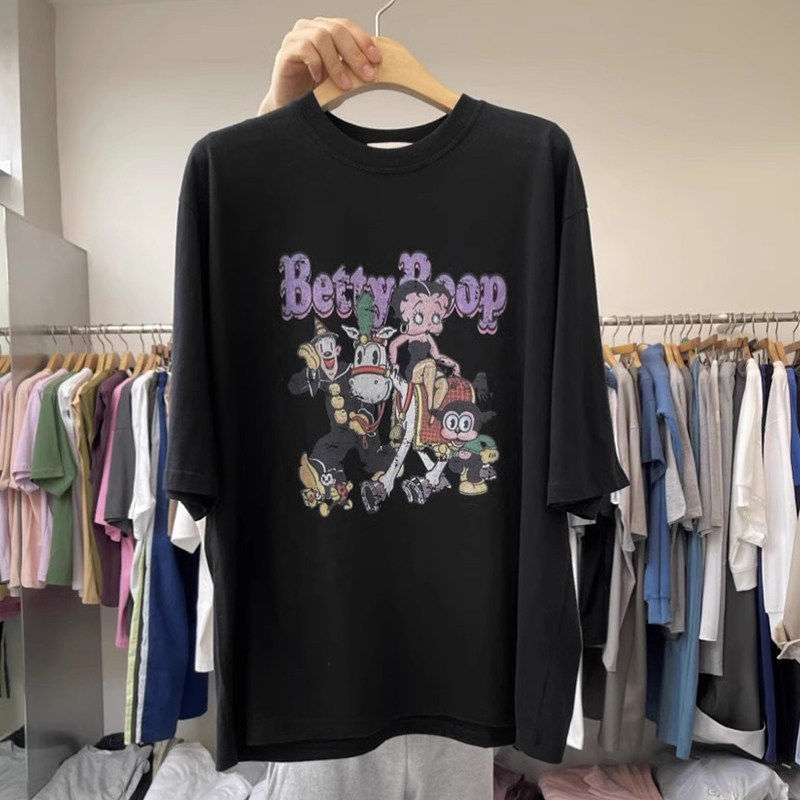 Korean Dongdaemun Betty Riding a Donkey mid-length pure cotton short-sleeve t-shirt 2026 summer new trendy women's top