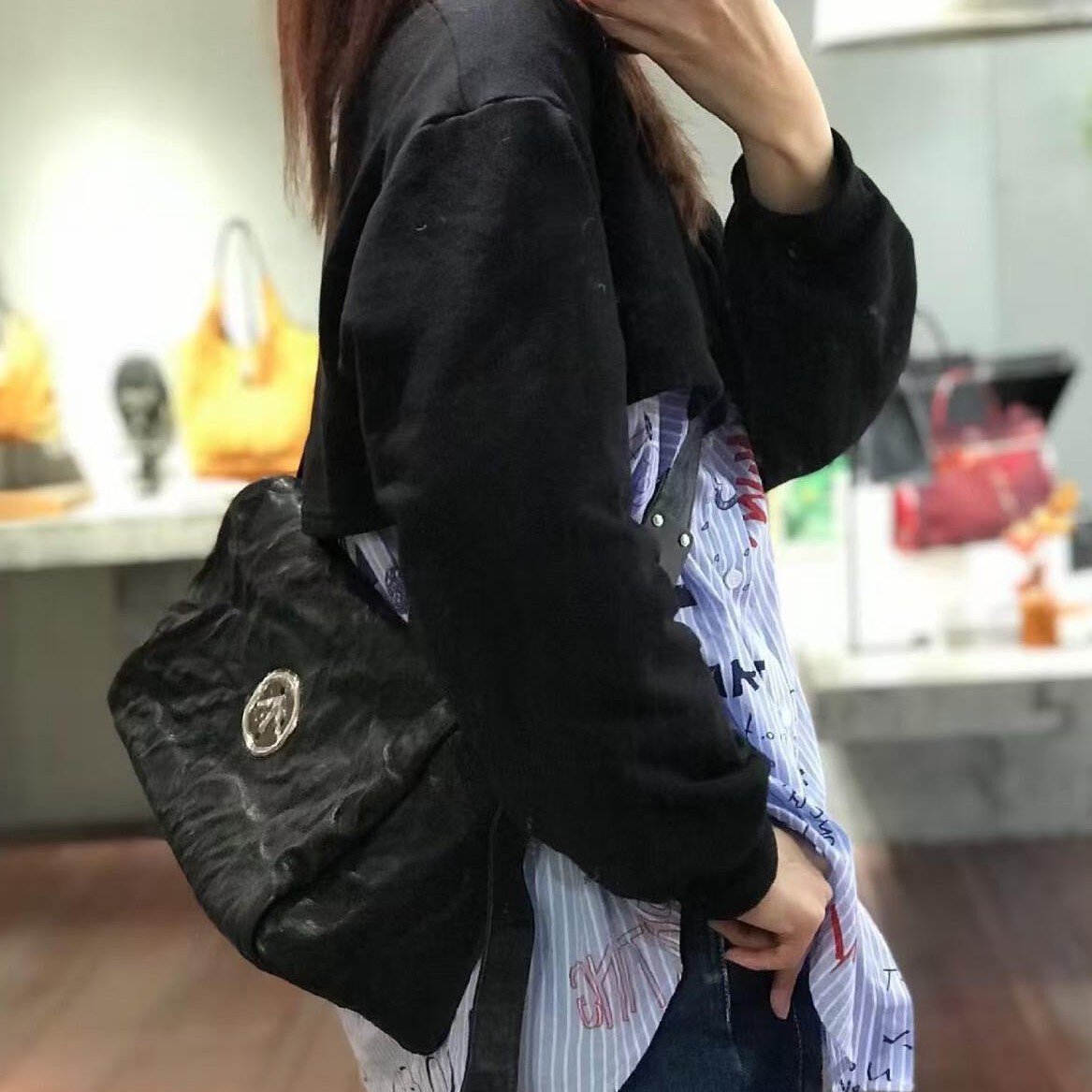 GROT Classic Black Stone Pillow Bag Large Capacity Single Shoulder Boston Crossbody Soft Commuter Arrow Bag - Thumbnail 4