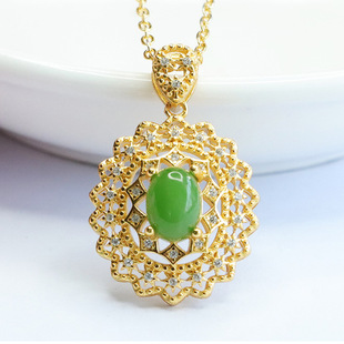 Yus925 silver inset natural and jade pendant jasper pendant pendant necklace jade factory wholesale HT3072608