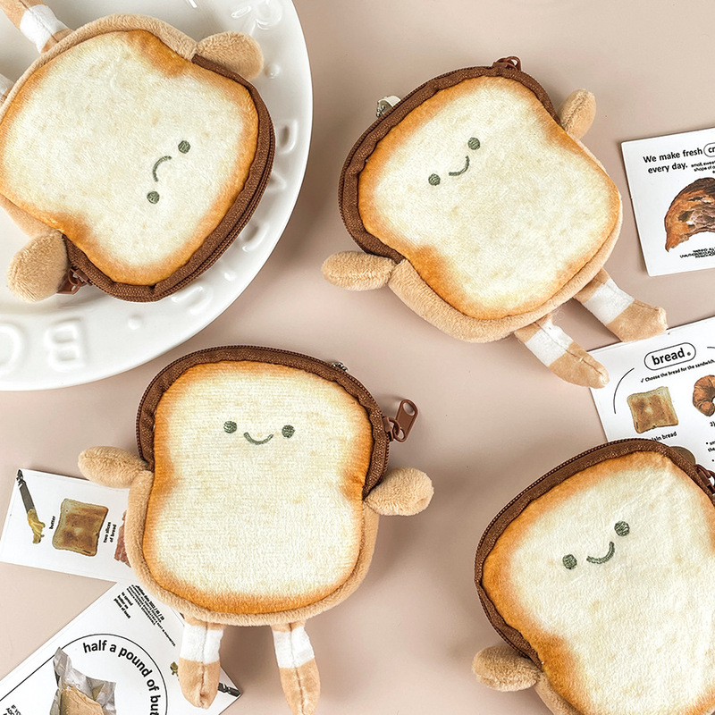 Cartoon Sliced Toast Mini Coin Purse Butter Bread Plush Purse Children's Coin Bag Headset Storage Bag