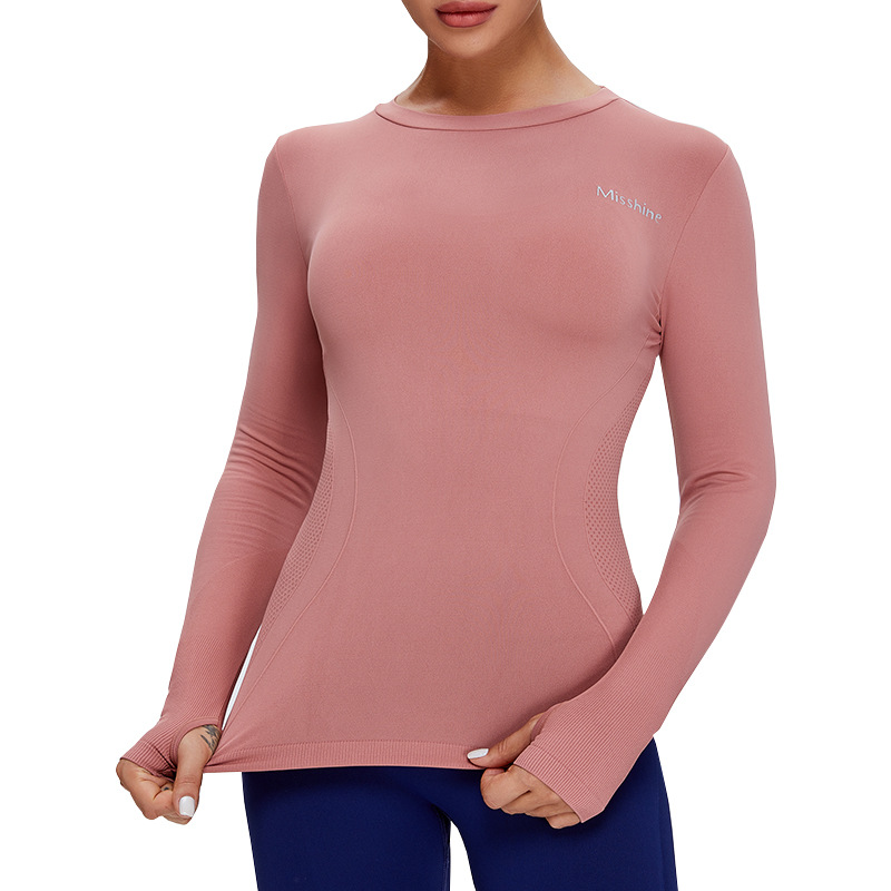 Ropa de yoga sin costuras transfronteriza europea y americana de las mujeres slim fit yoga deportes Top manga larga apretada ropa de fitness desnuda