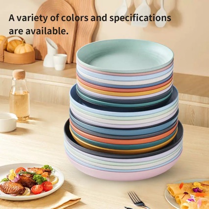 Cross-Border Wheat Straw Dinner Plate 23cm Round Plate Household Dish Snack Snack Plate Salad Round Plate Picnic Plate + Logo