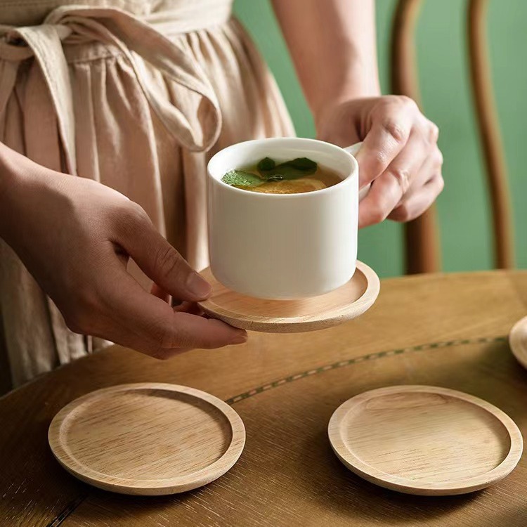 Wooden mug coaster creative small dish round mini wooden small salad plate hot pot snack tray spicy hot pot seasoning tray
