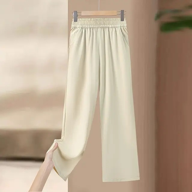 Summer Thin Elastic Waist Casual Versatile High-Waisted Straight-Leg Mom Pants for Light 45-55 Years Old High-End Mom Wear New