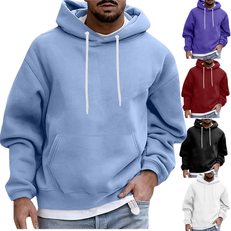 2025 European and American Independent Brand New Men's Hooded Sweatshirt, Solid Color Casual Fleece Pocket Men's Hoodie for Export