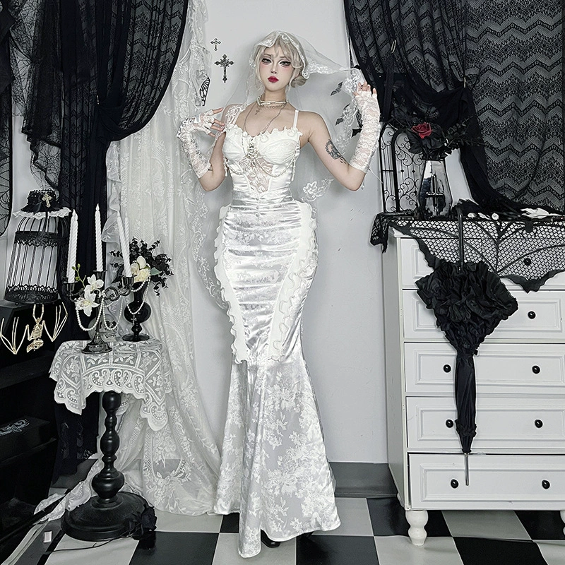 Русалочий юбка (Dark Pearl) готическая lolita, высокой посадки для подчёркивания бедер длинная юбка