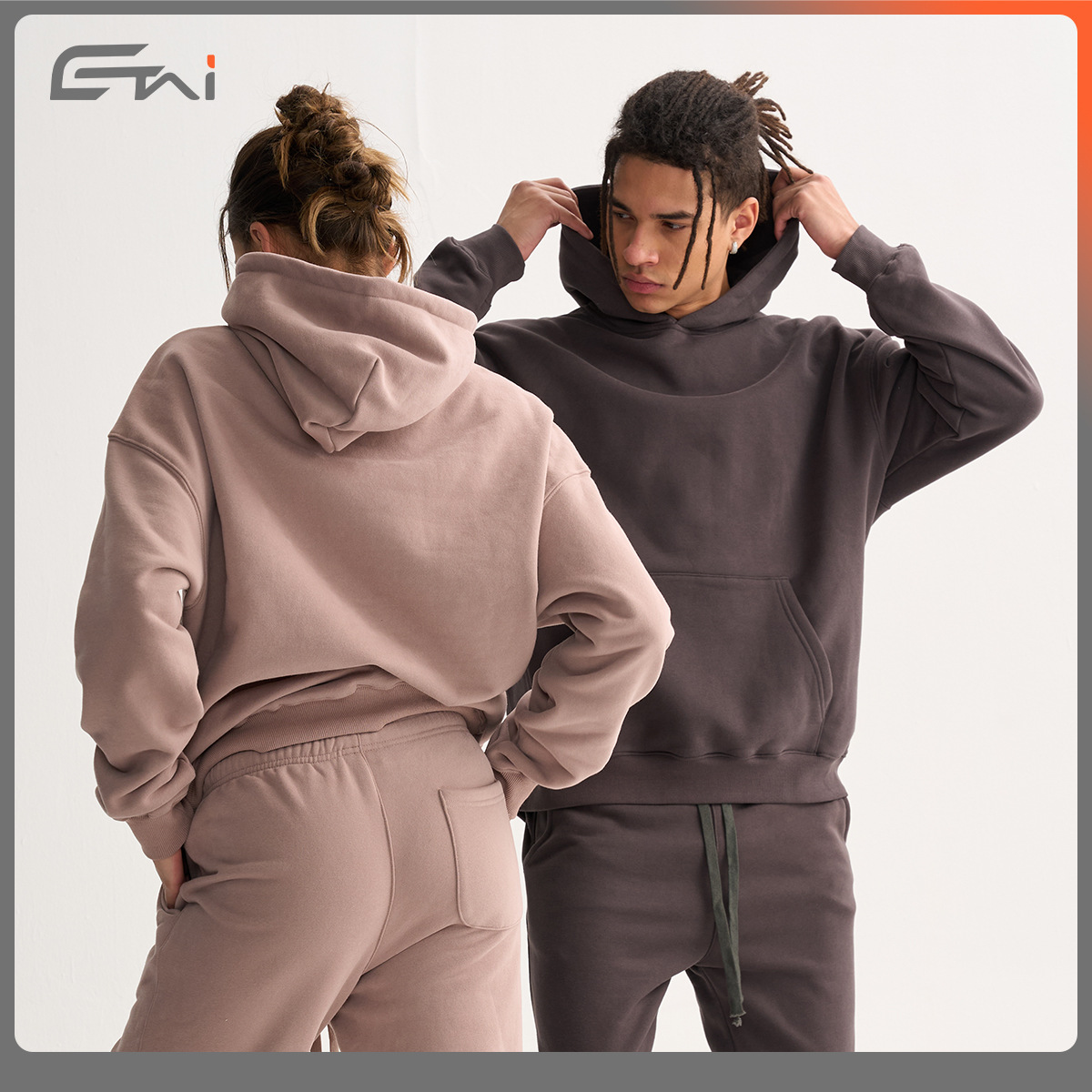 ETAI hombre 380G otoño y invierno con sudadera encapuchada simple color sólido tipo suelto hombre y mujer juego de dos piezas casuales