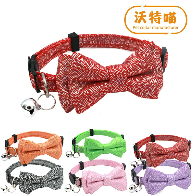 Pet Cat Съемный карамельный цвет Блестки Бант Анти-удушье Пряжка Собака Кролик Воротник Галстук-бабочка Колокольчик Шея Цепочка