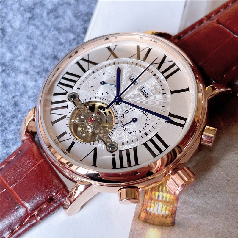 Foreign Trade Wish Ebay Popular Men's Fully Automatic Tourbillon Mechanical Watch with Transparent Bottom Leather Watch Dropshipping