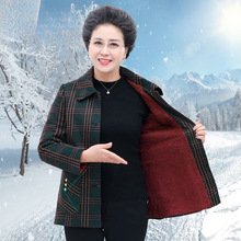 奶奶装冬装套装中老年女加绒毛呢外套妈妈格子加厚上衣老太太保暖