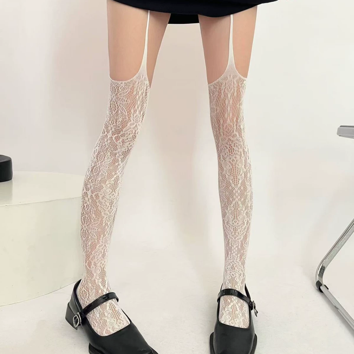 Панчохи-подтяжки в сетку, Y2K Shibuya жаккард, разноцветные панк, one size