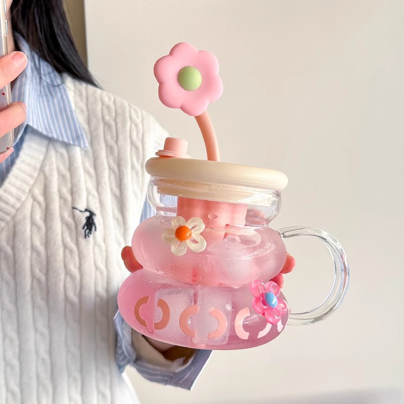 High temperature resistant glass water cup for girls with high…