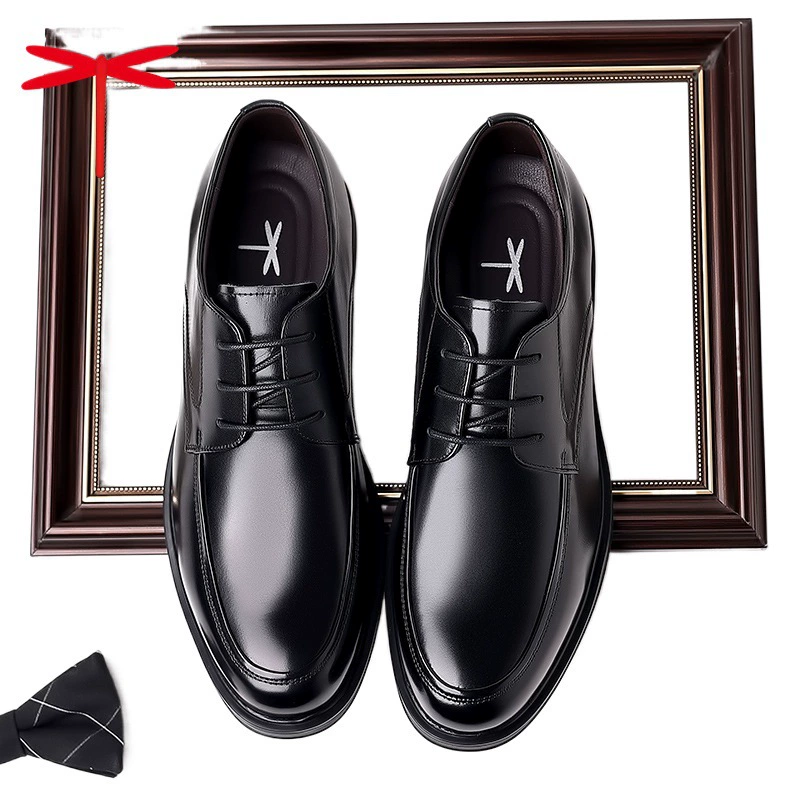 Деловая кожаная обувь Мужская кожаная повседневная модельная британская Мужская обувь Весна и осень Новый верхний слой воловьей кожи на мягкой подошве Свадебная обувь для жениха