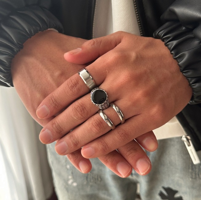 One Size Ring Size Retro Classic Style Geometric Alloy Titanium Steel Plating Men's Rings Men Ring Sets