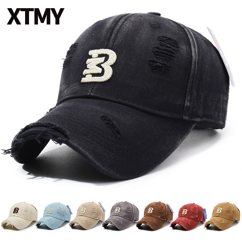 Men's Versatile Ripped Baseball Cap Korean Style Couple Trendy Brand Letter Embroidered Sun Hat Women's Apparel Accessories_voghion.com
