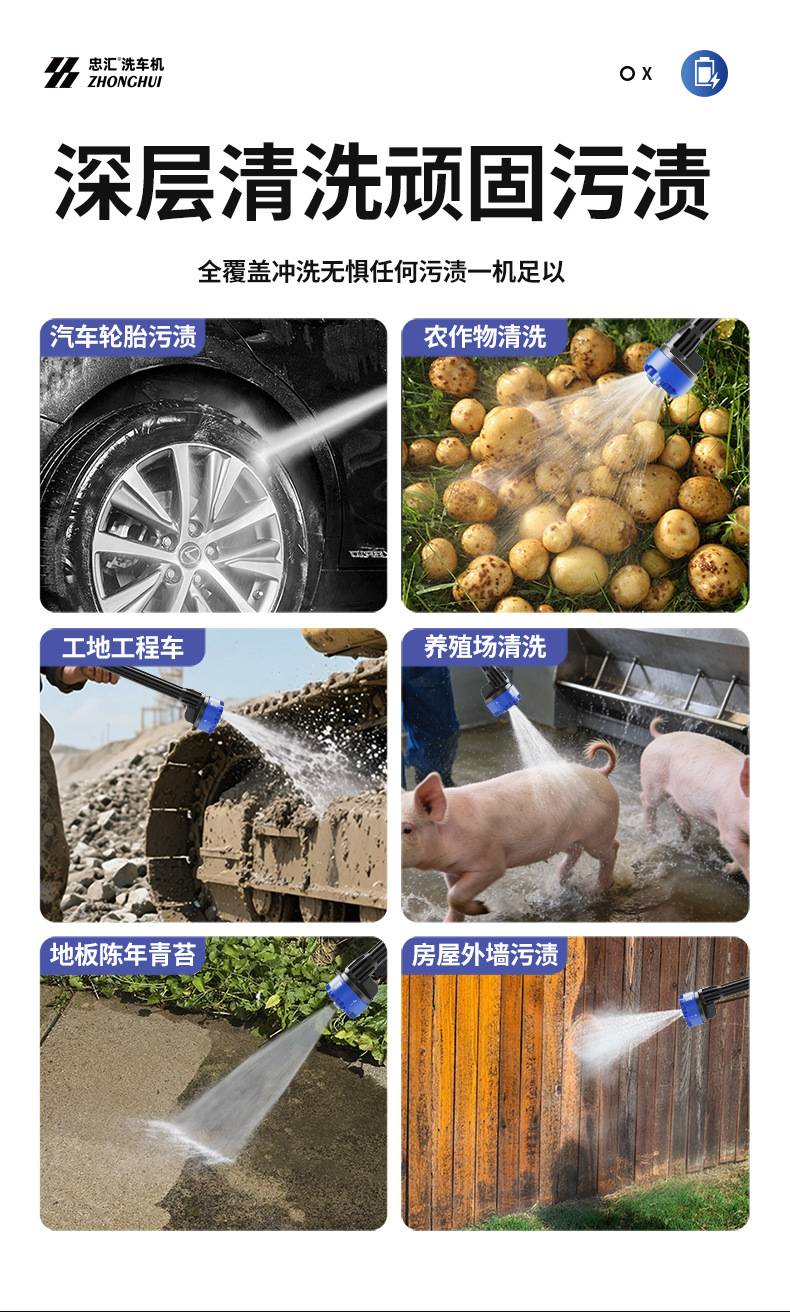 Customized high-pressure car wash water gun, lithium battery cordless car washer, household tool, high-power specialized water gun