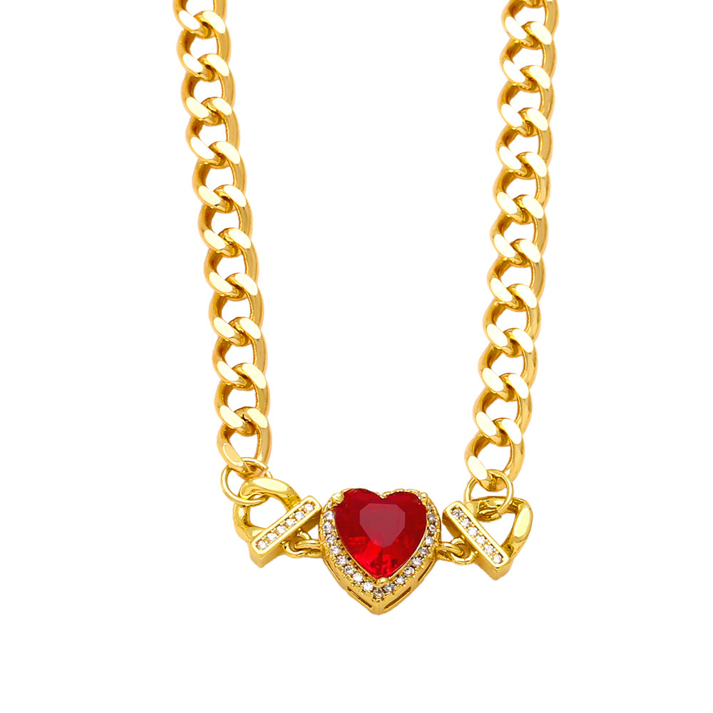 Retro Heart Shape Copper Inlay Zircon 1 Piece