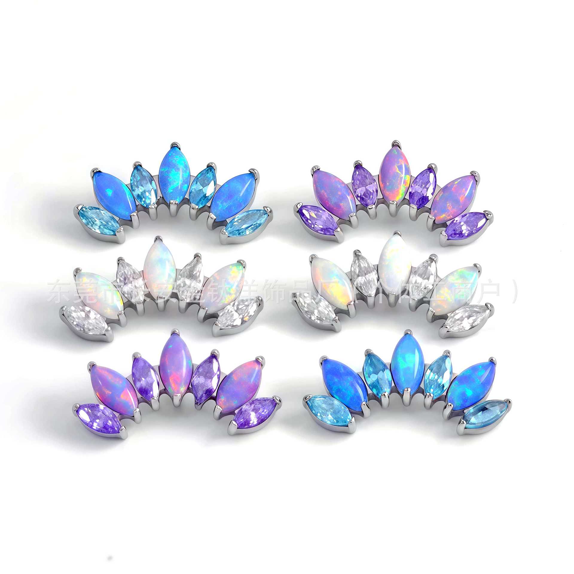 F136 Titanium Seven-Leaf Marquise Earrings Inlaid with 5A Zircon Opal Lip Nails Ear Bone Nails G23 Titanium Alloy Piercing Jewelry detail image 8