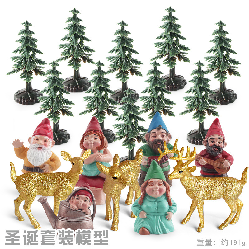 Ciervo de cola blanca de oro BL-10054 + Familia enana + árbol de Navidad 191G