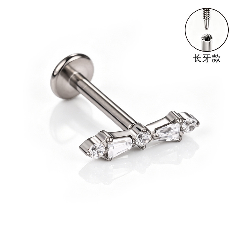 F136 Titanium Alloy Ear Studs, Carved Bone Studs, Long Tooth Style with Zirconia, Lip Studs, G23 Titanium Body Piercing Jewelry detail image 29