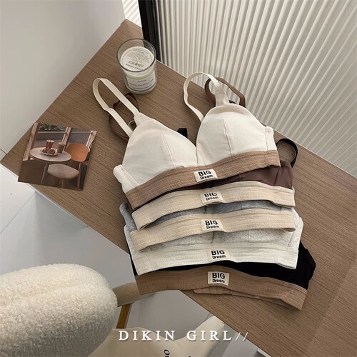 French triangle cup bra for women, comfortable push-up big breasts, small letter print, no rims, beautiful back bra