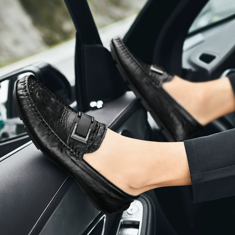 Живая горячая обувь из крокодиловых бобов, трансграничная обувь для ленивого вождения больших размеров, британская Мужская обувь для отдыха, кожаная воловья кожа