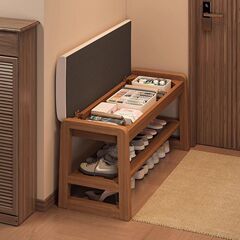 無垢材の靴交換スツール、家庭用玄関靴スツール、ドアに座ったり収納したりできるソフトバッグスツール、靴キャビネット、玄関靴ラックベンチ