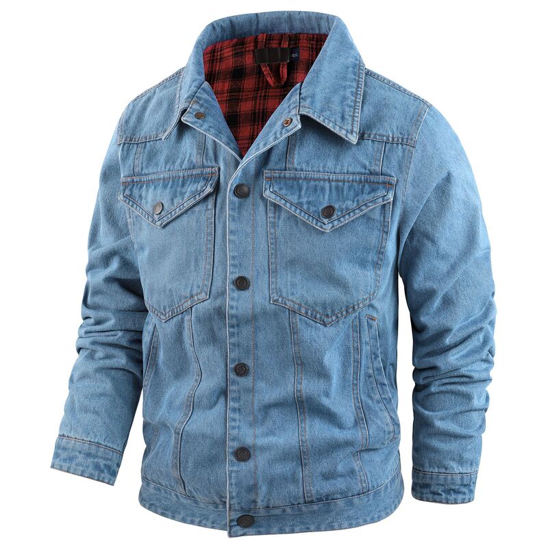 Cross-border American Size Men's plus size Western Plaid Flannel Casual Jacket European and American Trucker Denim Jacket