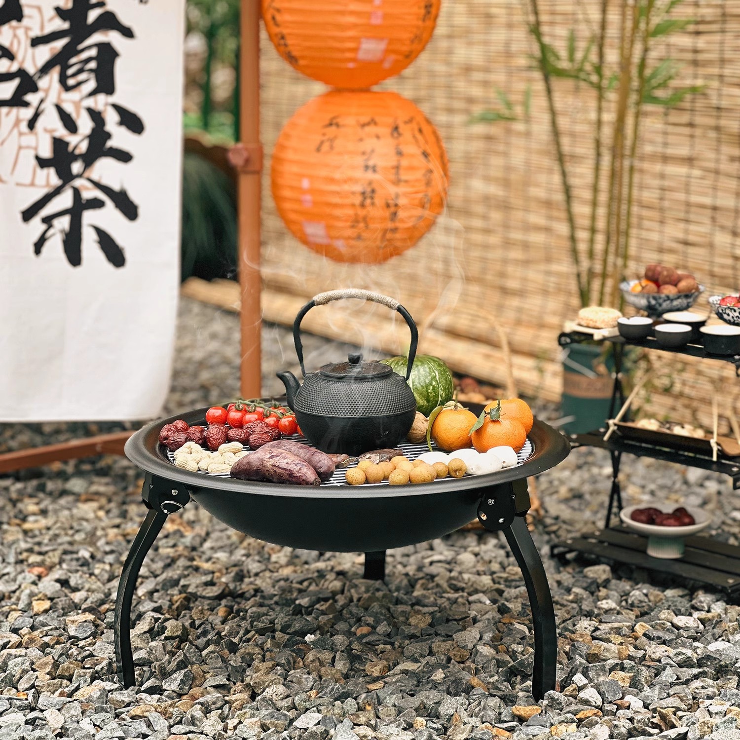 Artesanos al aire libre horno de barbacoa cuenca de fuego plegable horno de carbón para hervir té horno de calefacción parrilla de barbacoa mesa de camping