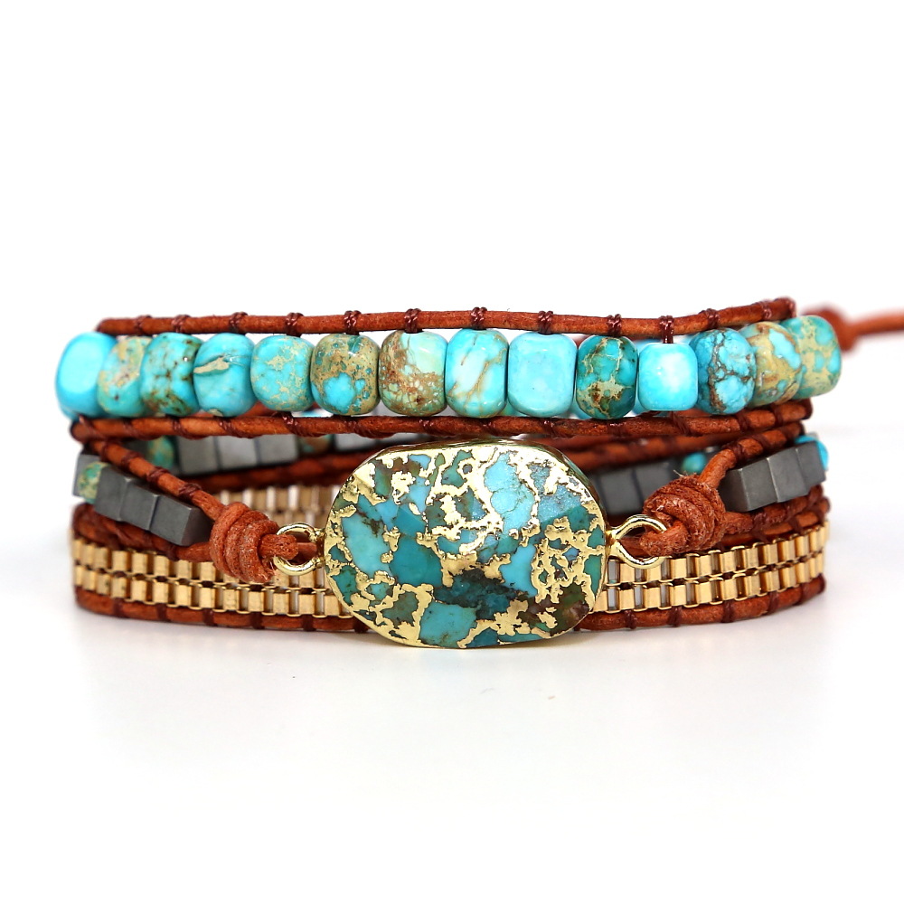 Women'S Gender Knitting Design Ethnic Style Geometric Turquoise Knitting Bracelets