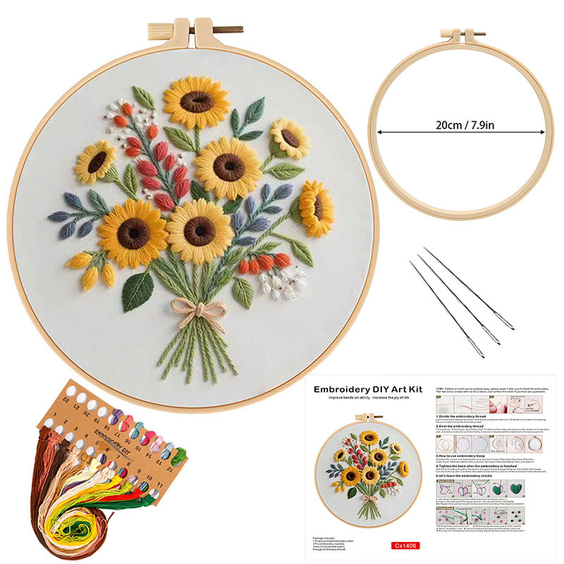 Nuevos productos bordados a mano DIY material paquete ramo de flores flores girasol original Amazon transfronterizo inglés