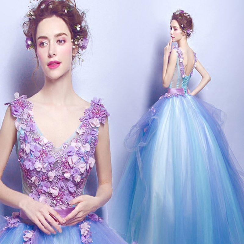 Vestido de noche para banquete, azul, estilo hada floral, para fiesta anual, examen de arte, actuación en escenario, pasarela, presentadora, invierno image 3