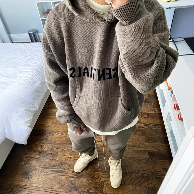 Essentials Hhh Jacquard Letter Knit Sweater Casual Hoodie High Street Couple Fashion Essentials Hhh Jacquard Letter Knit Sweater Casual Hoodie High Street Couple Fashion