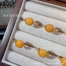 厂家批发 天然俄料蜜蜡老蜡方糖戒指 S925银镶嵌