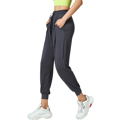 Cross-border European and American women's sporty dry pants, loose casual running long pants, fitness leggings, ankle-binding Lulu yoga pants