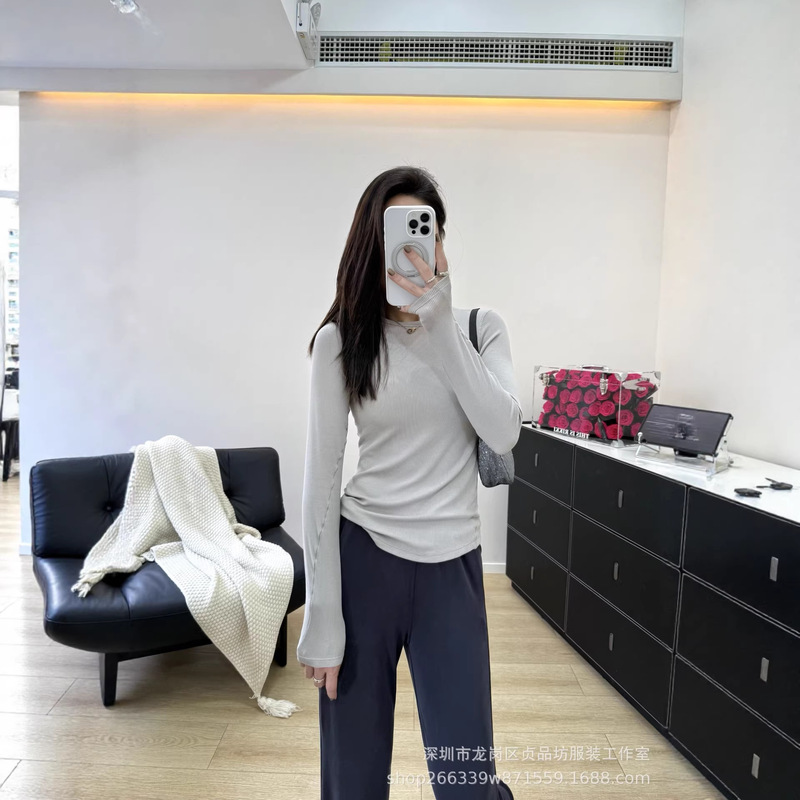 Iuiu Same Style Love Classic Modal Basic Tee2025 Autumn Hem Curved Round Neck Long-Sleeved Bottoming Shirt