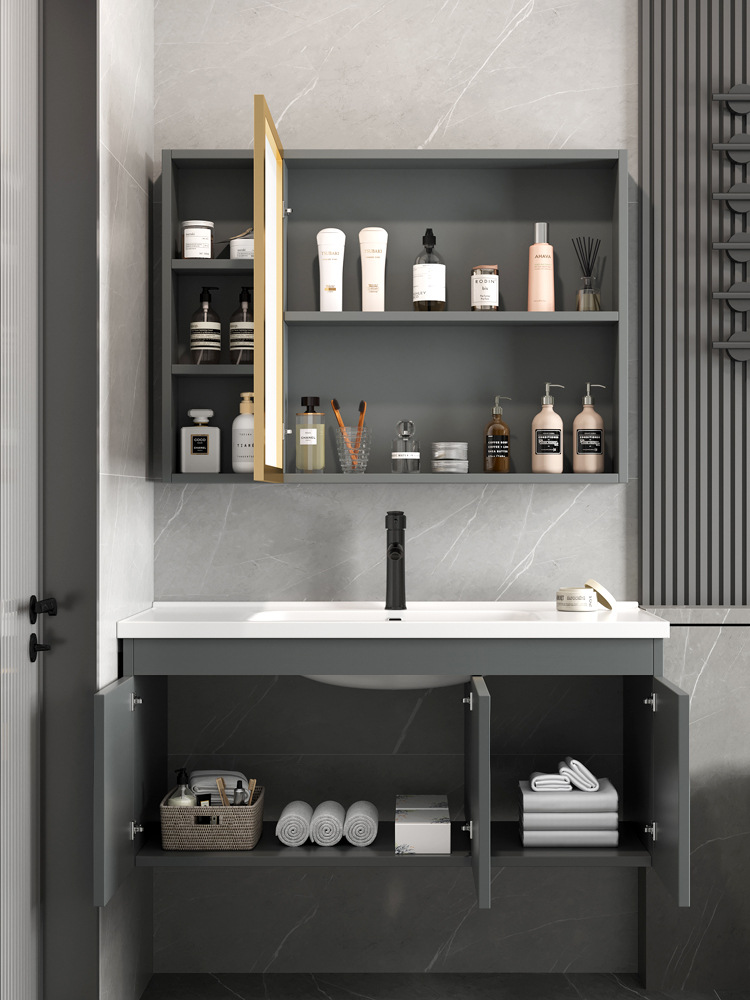 Mueble de baño minimalista moderno lavabo de baño lavabo combinación de Gabinete integrado de cerámica mesa de lavado espejo inteligente